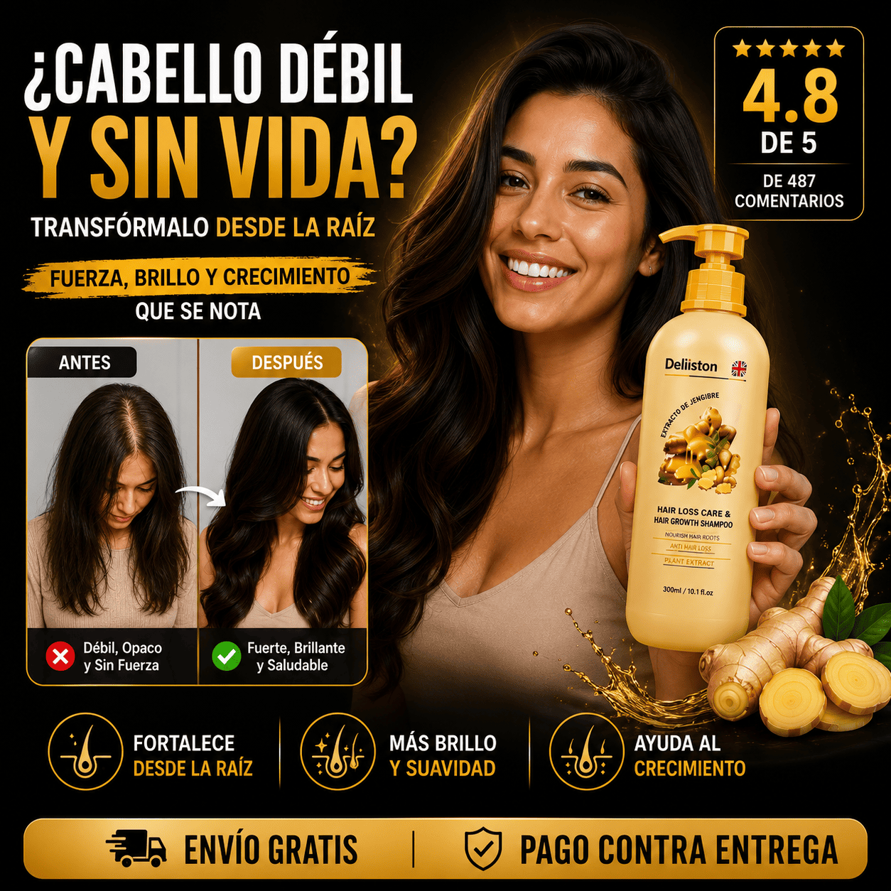 🏆 Shampoo de Jengibre Deliliston™ | Fortalece y Revitaliza tu Cabello